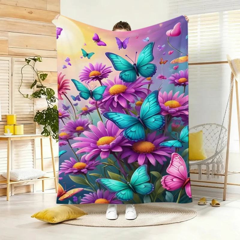 Daisy Blue Green Butterfly Floral Throw Blanket Guest Suite Porch Warm Blanket Sunroom Living Room Lounge Bedroom Den Gifts