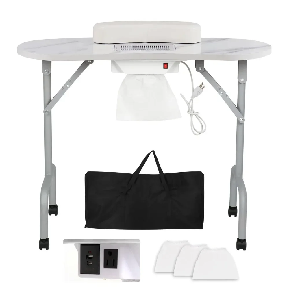 

Portable Manicure Table Foldable Nail Desk with Charging Station Dust Collector Professional Nail Tech Table for Technician Spa