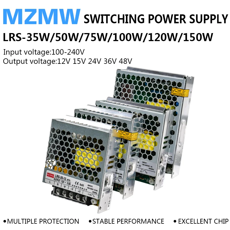 LRS Series Switching Power Supply 35W 50W 75W 100W 120W 150W 110V 220V AC/DC 12V 15V 24V 36V 48V Industrial Ultra-thin SMPS