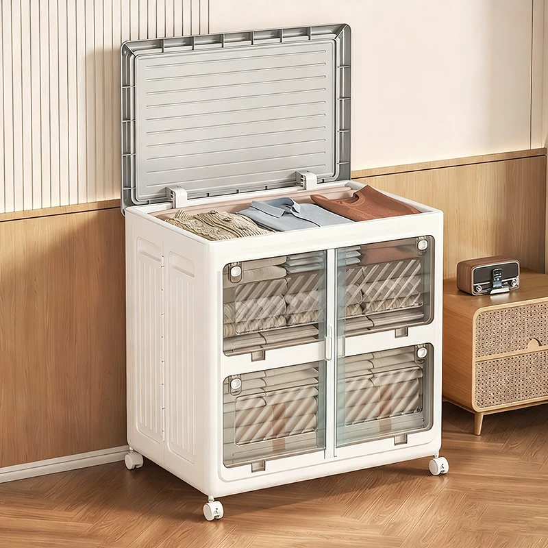 

Large Capaci Foldable Storage Box with Flip Cover And Wheels for Clothes And Quilts Home Organization Storage Cabinet