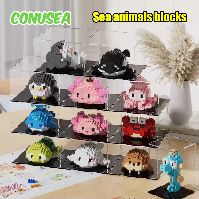 Micro Sea Creatures Series Small Particles Mini Animals Building Blocks Miniature Turtle Whale Fish Children's Educational Toys