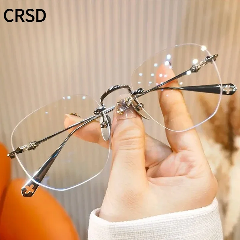 Neutrale rahmenlose Blaulichtfilter-Lesebrille 0~+4.0 Ultraleichte Presbyopiebrille mit großem Rahmen für jugendliche Erscheinung, Metallrahmen