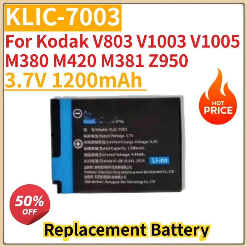 High Quality New KLIC-7003 Camera Battery 3.7V 1200mAh for Kodak V803 V1003 V1005 M380 M420 M381 Z950