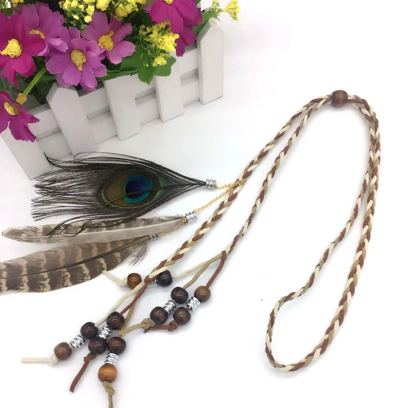 1Pcs Boho Fashion Braided Rope Feather Taasel Adjustable HairBand For Women Girls Female Bohemian Headwear Hair Accessories