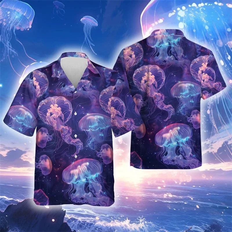 Harajuku Summer 3D Animal Sea Creatures Jellyfish Printing Shirts For Men Children Fashion Cool Shirts & Blouses Vintage Hombre