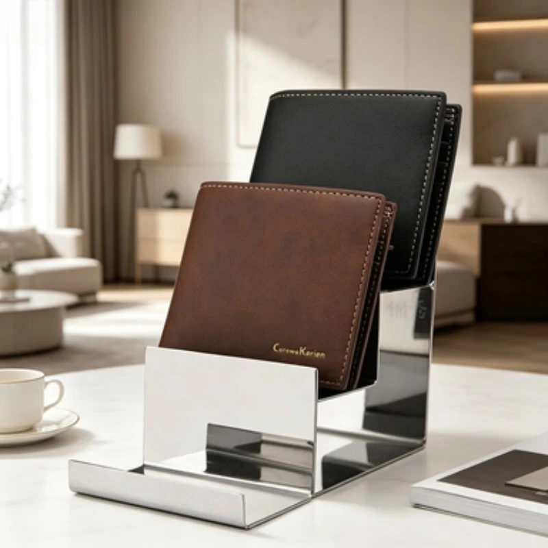 Minimalist Stainless Steel Wallet Display Rack Ladder Handbag Stand Eyewear Retail Fixture Multi-layer Storage Rack for Mall