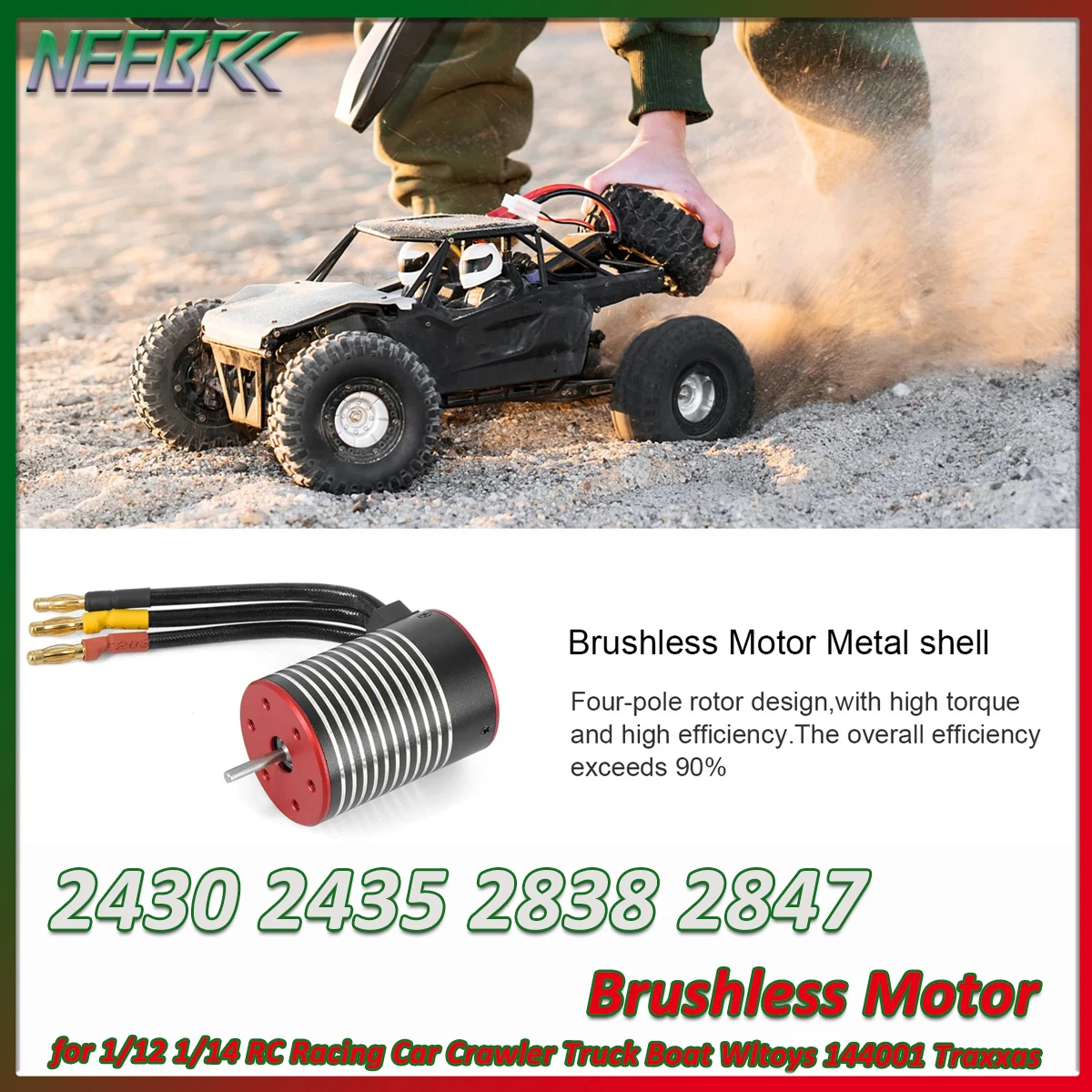 NEEBRC 2430 2435 2838 2847 Brushless Motor Waterproof for 1/12 1/14 RC Racing Car Crawler Truck Boat Wltoys 144001 Traxxas Parts