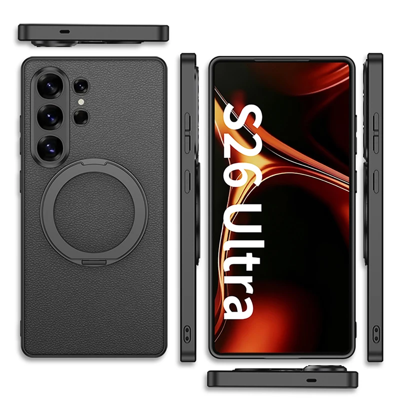 

For Samsung Galaxy S26 Ultra Case GKK 360 Rotating Bracket Magnetic PU Plain Leather Luxury Phone Cover with Ring Holder