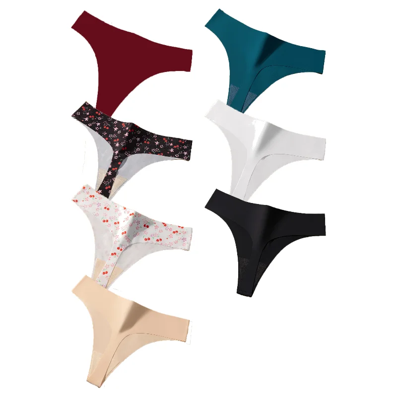 BZEL 7-teiliges Set Nahtlose Damenslips V-Cut Sexy Damen-Tangas Seidensatin-Unterwäsche Gemütliche Lingerie Heiße G-Strings Sport-T-Back