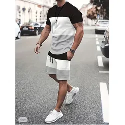 Men's T-shirt Suits Tracksuit Shorts and T Shirt Set Color Block Crew Neck Wear Vacation Short Sleeves 2 Piece Clothing Apparel