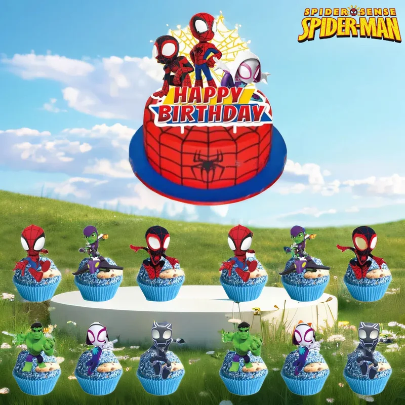 Decoración de tarta de Spiderman y sus increíbles amigos, Top para magdalenas, feliz cumpleaños para niños, fiesta de cumpleaños, decoraciones para postres y pasteles