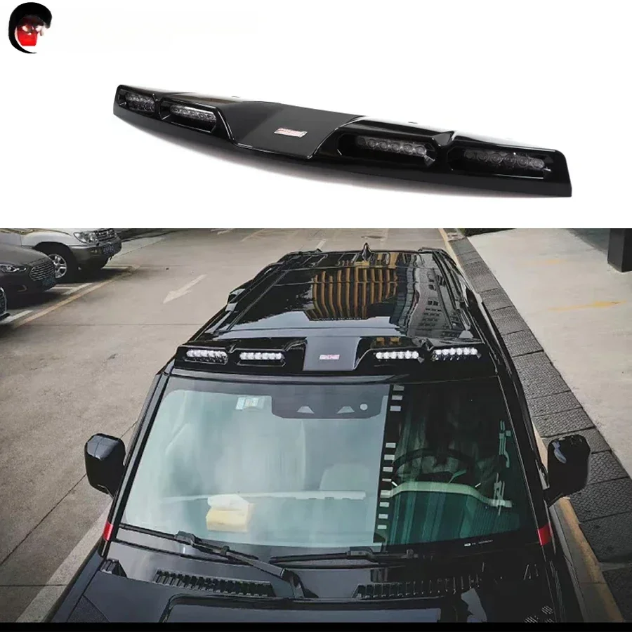 

Car Front Roof Spoiler For Defender 90 110 Front Wing Carbon Fiber Spoiler With 4 LED Style Roof Spoiler Glossy Black Exterior