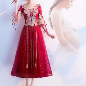 Vermelho vestido de noiva chinês casamento cheongsam vestidos mulher grávida qipao noite gow bordado elegante toast roupas 10 principais vendas pregnant qipao - №10
