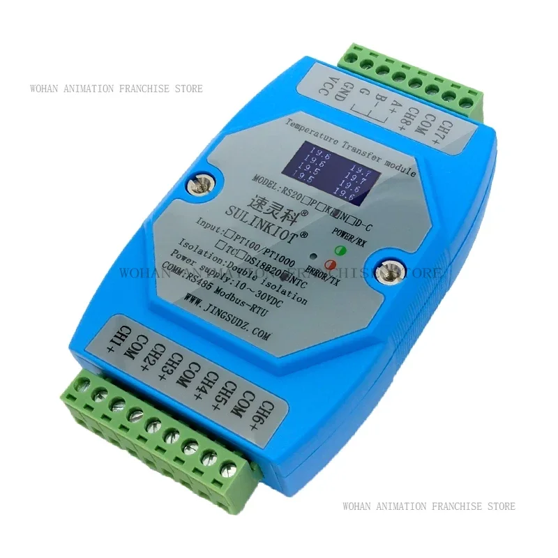 

RS20N-C 8-channel Temperature Transmitter NTC 10K Thermistor to RS485 MODBUS-RTU Acquisition Module Support PLC
