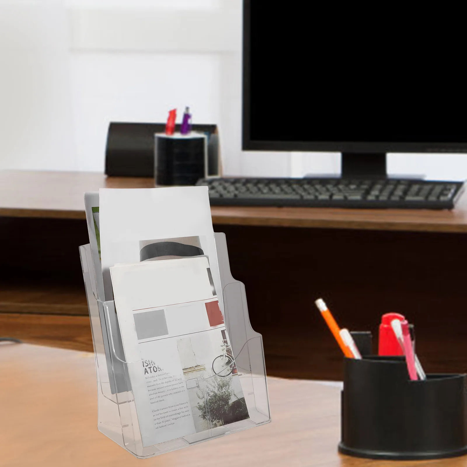 

Acrylic Clear A4 File Holder Wall Mount Document Organizer Paper Display Rack Magazine Brochures Holder Office Desk Storage