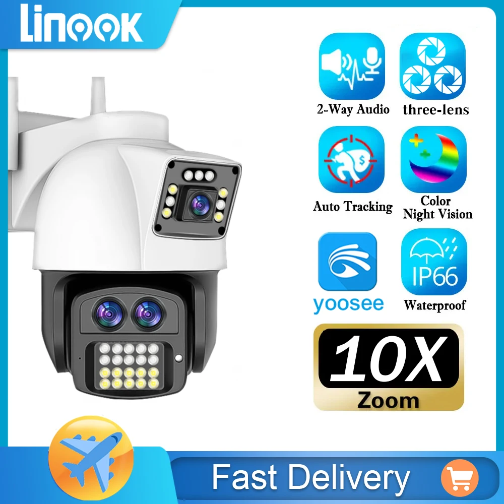 Linook yoosee 9MP 10X 4K lente dupla televisão de circuito fechado câmera externa sem fio wi-fi casa televisão de circuito fechado