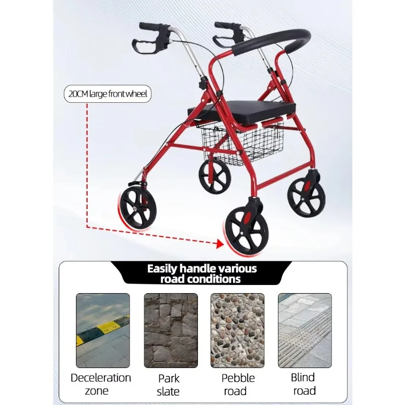 Rehabilitation Equipment Lightweight Standing Walker Rollator With Seat and Basket