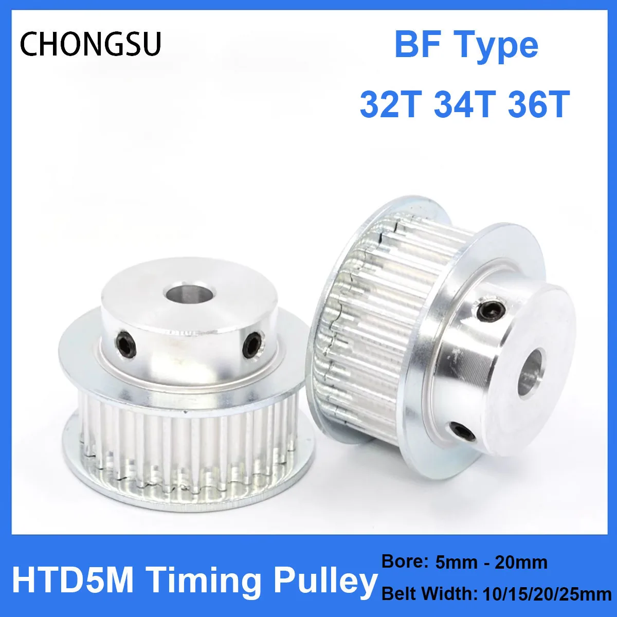 

1Pcs HTD 5M Timing Pulley 32T 34T 36Teeth Bore 5mm-20mm For Width 10/15/20/25mm HTD5M Synchronous Belt 3D Printer Parts