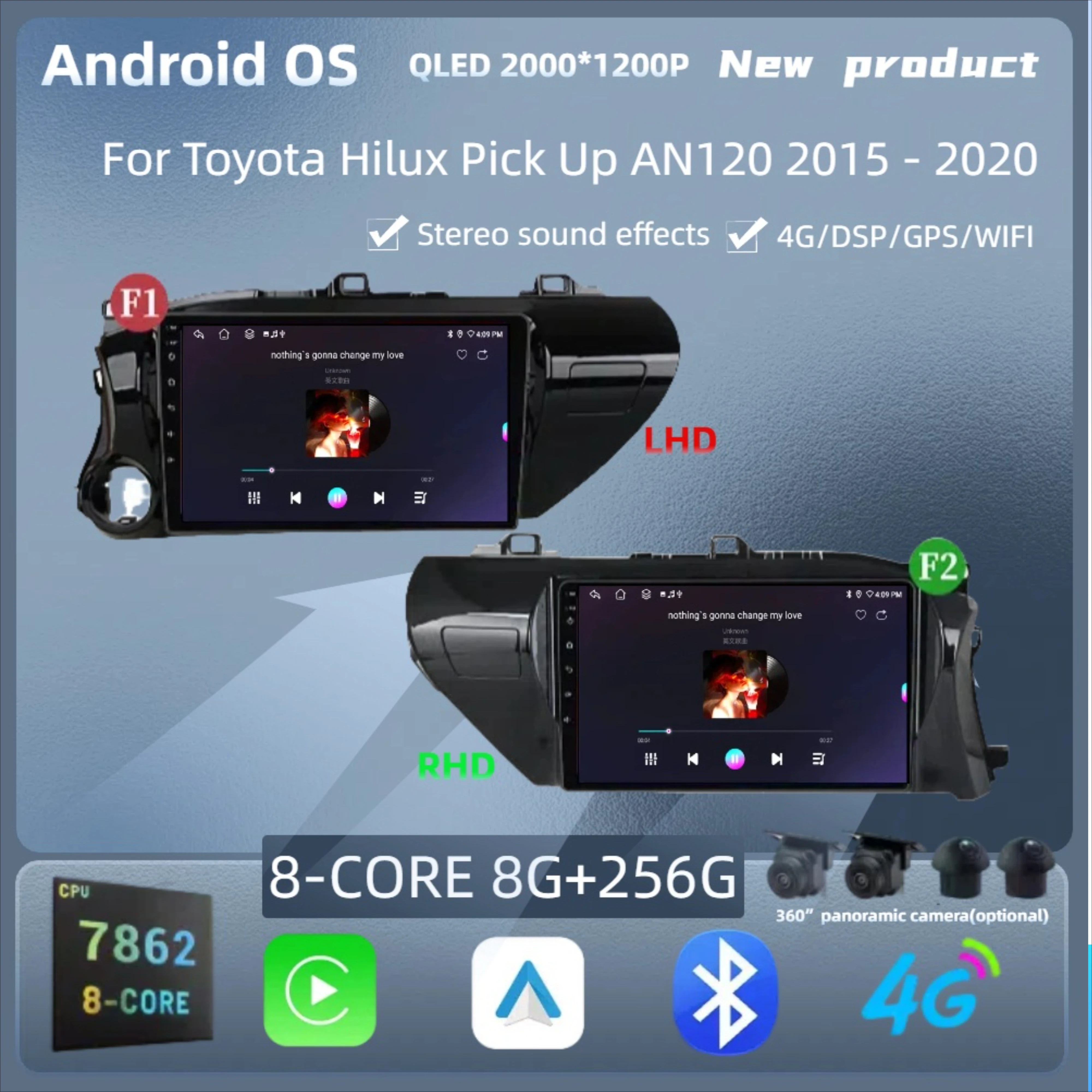 

For Toyota Hilux Pick Up AN120 2015 - 2020 Android 14 Car Radio Wireless Bluetooth Carplay 7862S 8G 256G 2K QLED Screen