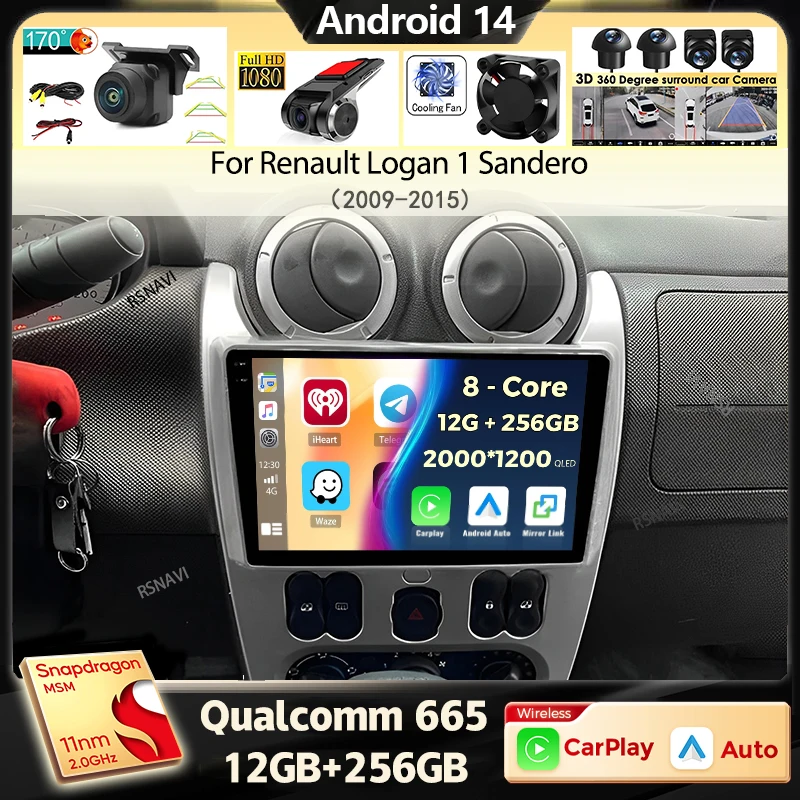 

Android 14 авто беспроводной автомобильный радиоприемник CarPlay для Renault Logan 1 Sandero 2009-2015 мультимедийный плеер Duster GPS стерео 2din Dacia