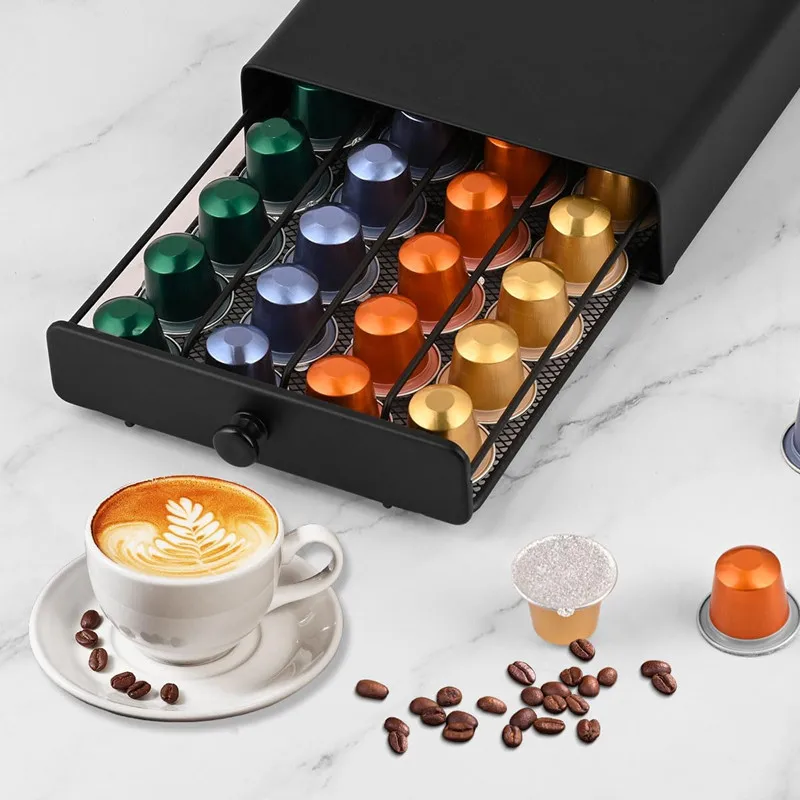 Coffee Pod Holder 40 Cups Coffee Pods Drawer Capsules Holder Storage Stand Rack Holder Shelves For Nespresso Coffee Organizer