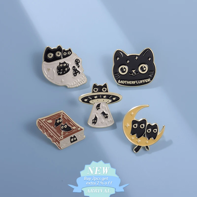 Gothic Wizard Cat Enamel Pin Moon Cat Book Ufo Brooch Laple Backpack Clothes Badge Cartoon Jewelry Gift For Kids Friends