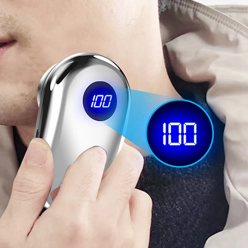 男性用LEDディスプレイ付きミニ電気シェーバー,大気ランプ付き,痛みのない,黒,旅行用,1セット