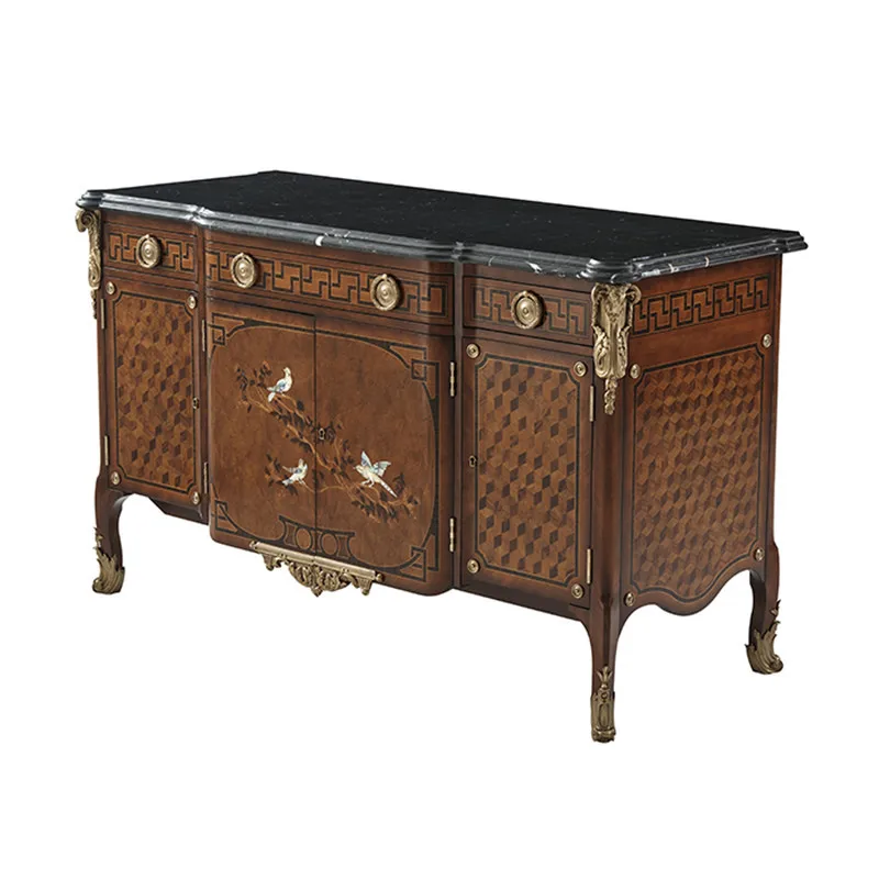 

Alexander Furniture Entrance Cabinet English Villa Luxury Marble Foyer Cabinet Vintage Copper Side Cabinet