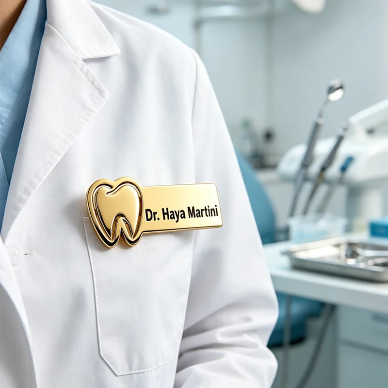 Custom Dentist's Name Brooch Personalized Stainless Steel Badge Custom Production Supports Customization All Language Wholesale
