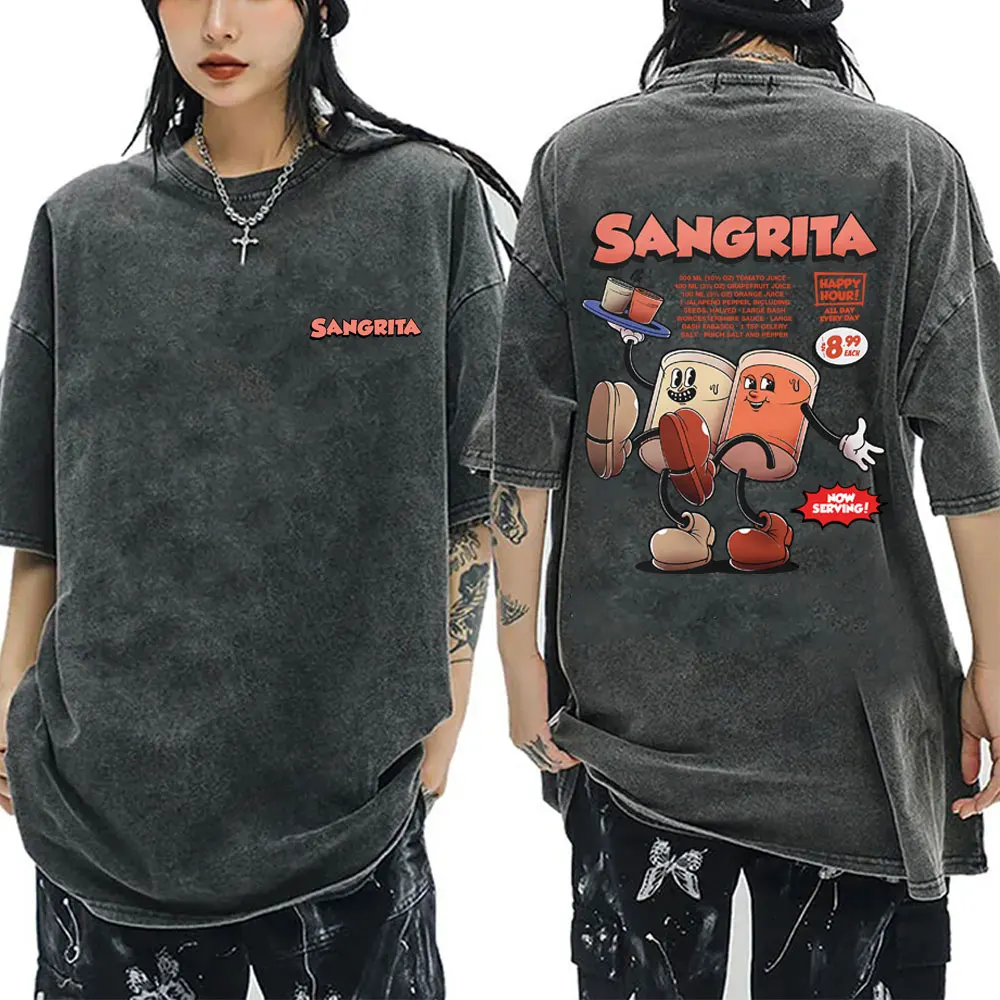 

Sangrita Cocktail Cartoon Funny Meme Washed T-shirt Men Women Fashion Oversized Streetwear Summer Male Vintage Casual T Shirts