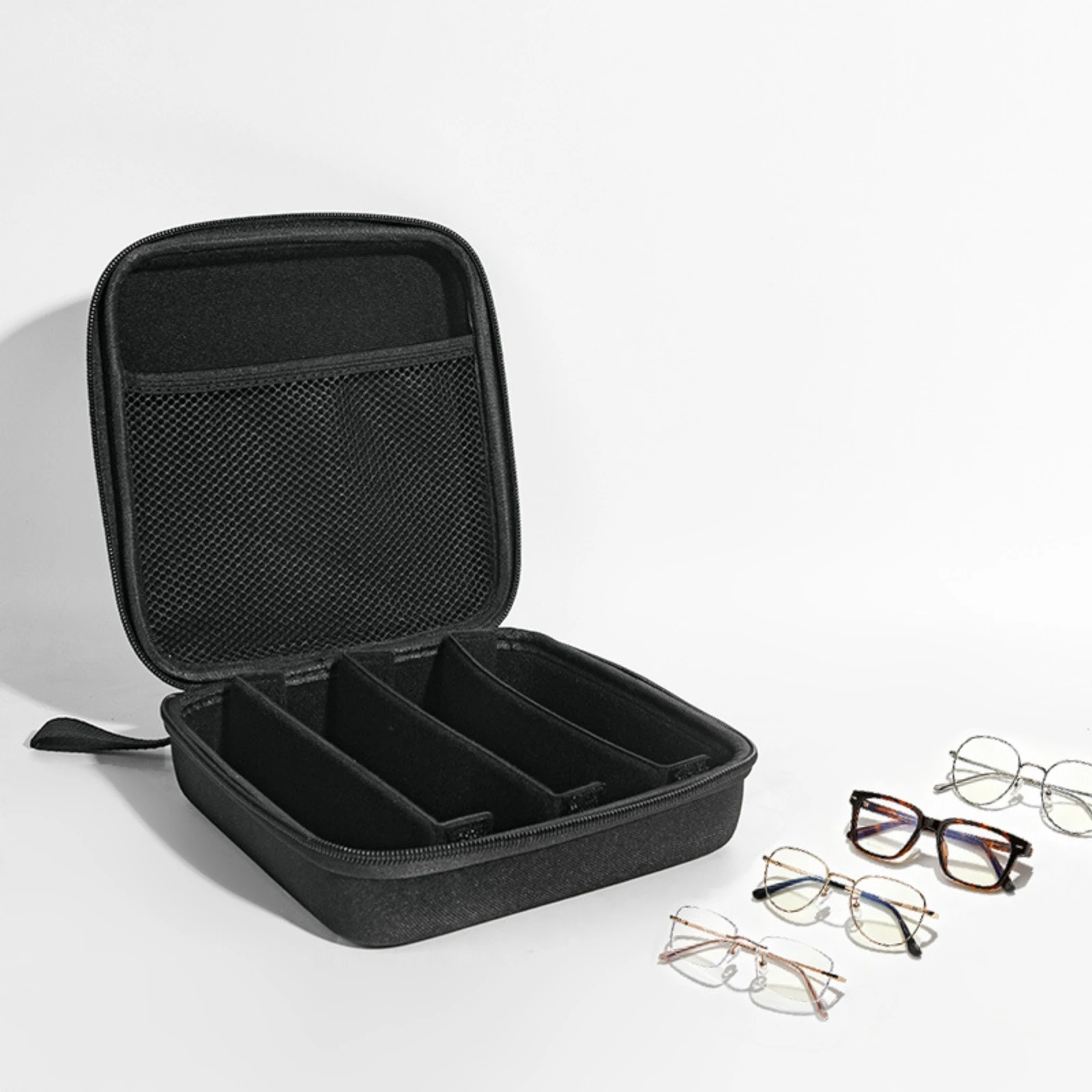 Glasses Storage Box with Dividers Shock-Resistant Glasses Case with Divider Eyeglass Storage Case with Strap Compact Shockproof