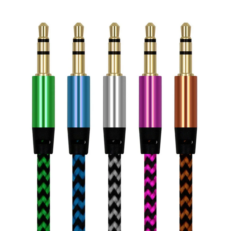 Car Aux Cord 1m Nylon Jack Audio Cable 3.5 Mm To 3.5mm Aux Cable Male To Male Cloth Audio Aux Cable Gold Plug For Speaker