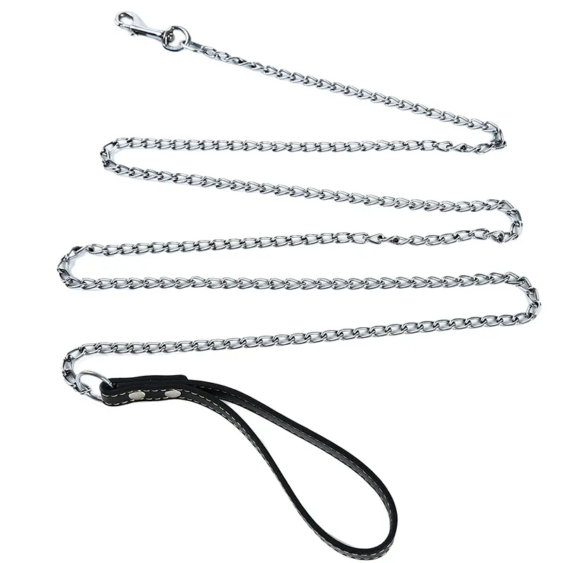 Durable Anti-Bite Metal Dog Chain Lead For Small Medium Large Dog Chain Leash Handle Leads PU Leather Iron Chain Pet Accessories