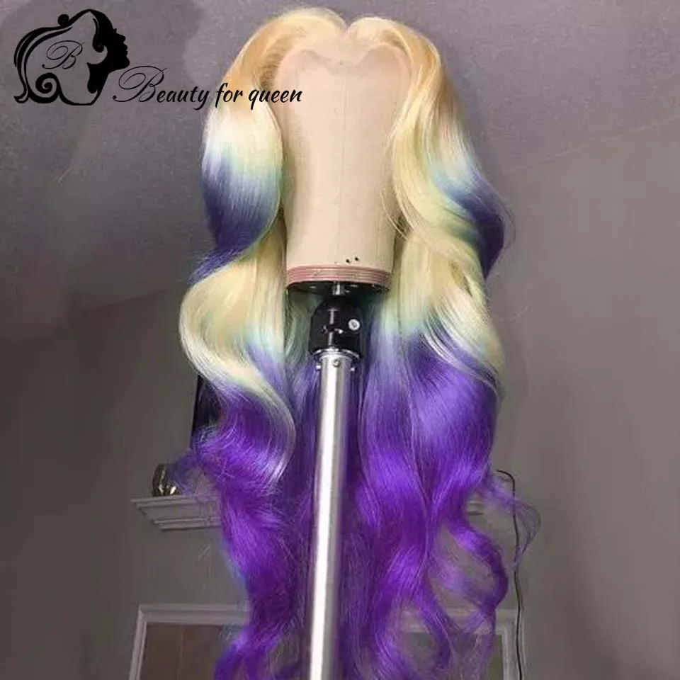 

For Women High Quality Grey Pink Blue Body Wave 13x4 HD Lace Frontal Wigs 180 Density Pre Plucked Brazilian Human Hair Wig