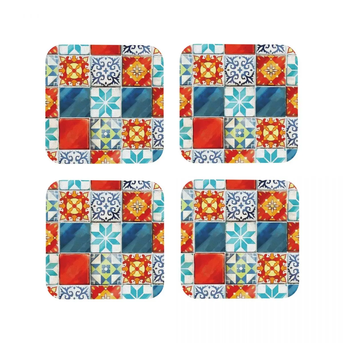 Colorful Azulejos Tiles From Azul Board Gam Coasters Kitchen Placemats Cup Coffee Mats For Decor Home Tableware Pads Set of 4