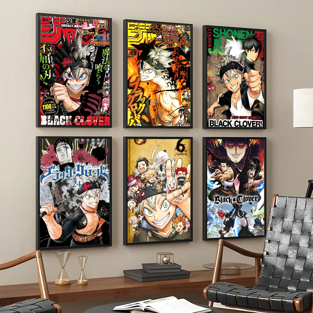 Japanese Anime Black Clover Self-adhesive Art Poster Waterproof Paper Sticker Coffee House Bar Posters Wall Stickers