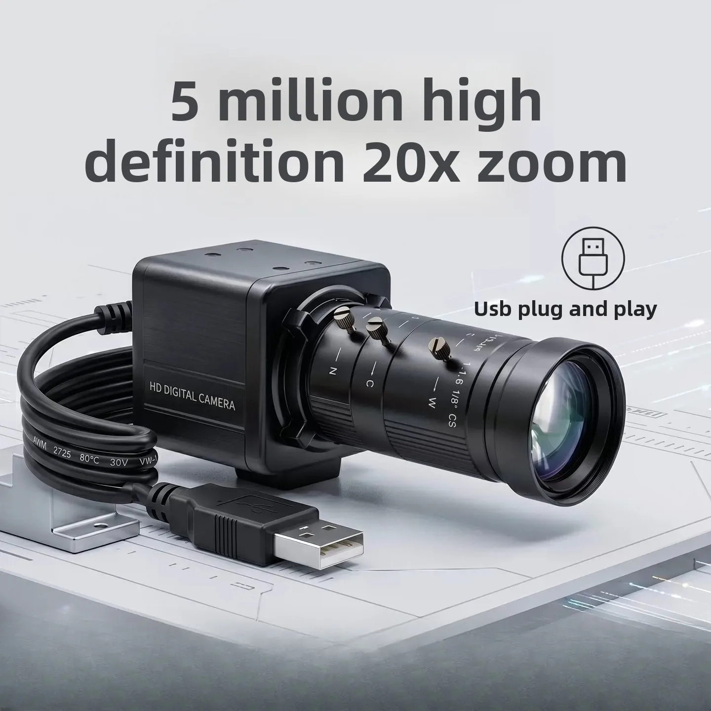 5MP 1080P USB Industrial Camera 20X Zoom UVC Driver-Free for Live Streaming Microscope Soldering