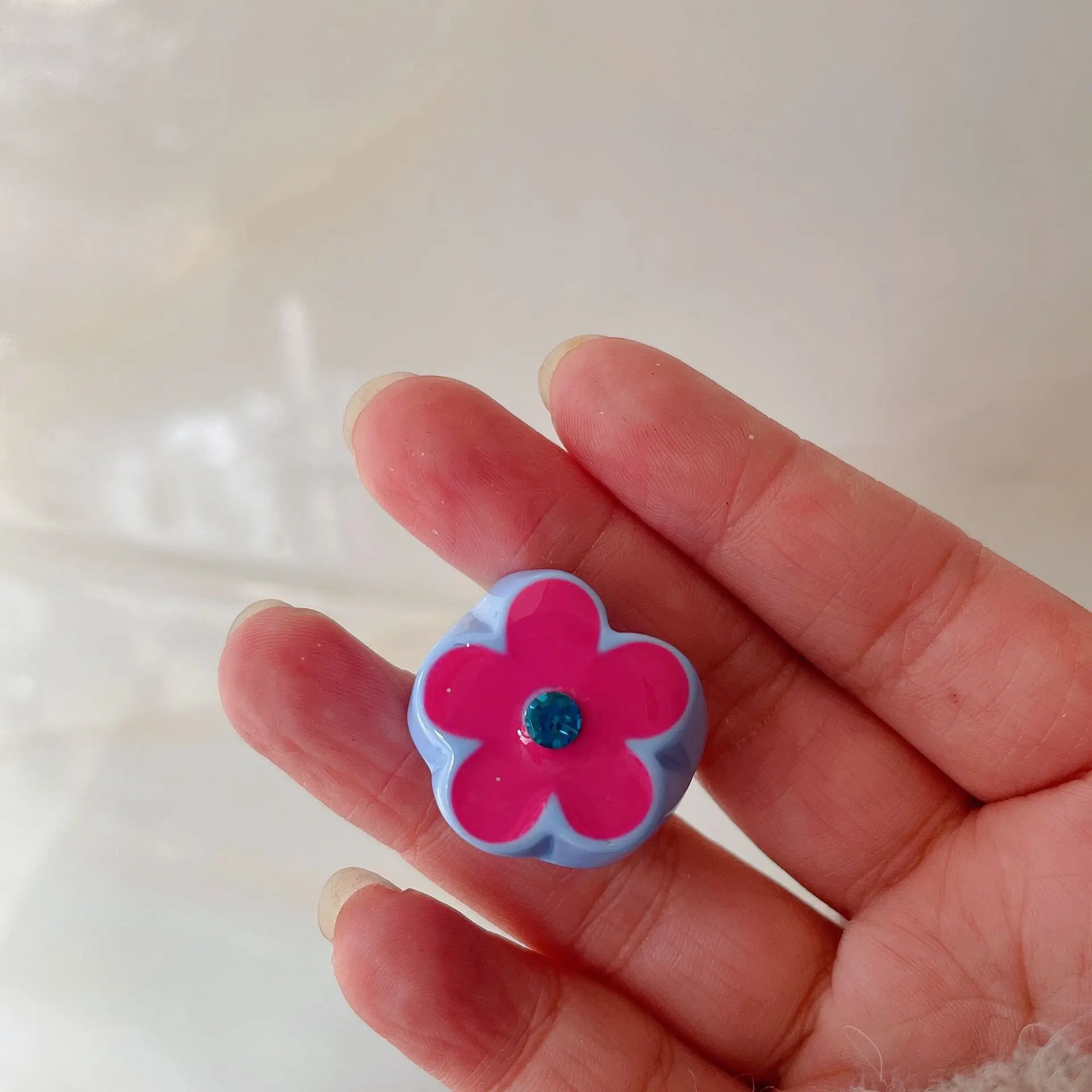 Colorful Glitter Enamel Flower Rings Fashion Floral Big Chunky Cocktail Ring for Women Girls Party Jewelry Ins Trendy New