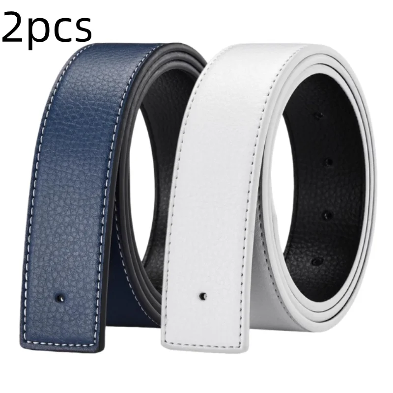 2Pcs Men Replacement Belt Strap, Grain Texture No‑Buckle Waistband With Contrast Stitching, Fit Pin Buckle Business Daily Belt
