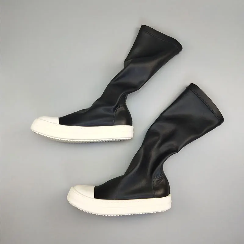 Punk Casual Unisex Calf Shoes Designer Luxury Fashion Men's Motorcycle Boots Spring Autumn Black Couple Real Leather Long Boots