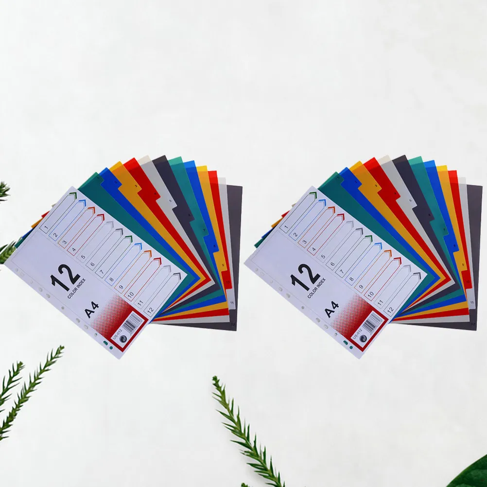 2Pcs A4 Index Page Dividers 12-Section Tabbed Refill Set Heavy Duty Paper Easy Slide Into Binder Quick Navigation Study Office