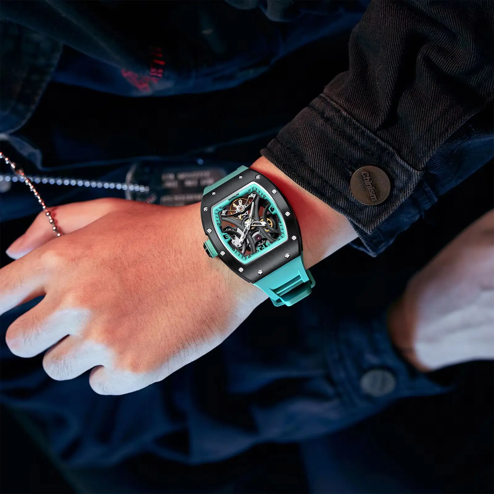 Tonneau Dial Watch 2026 New Style automatic watch silicone strap waterproof sport mechanical wristwatch stainless steel