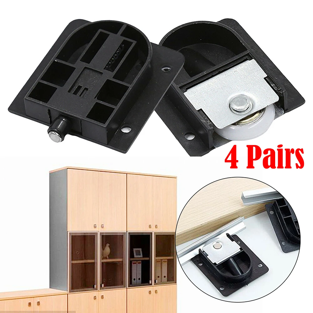 4 Pairs Cabinet Wardrobe Sliding Door Roller Wheel Adjustable Runner Gear Track Door Hardware Home Improvement Sliding Wheels