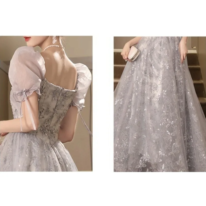 Robe de soirée longue en maille pour femmes, broderie à reflets, pour Banquet, à la mode, amincissante, examen d'art français, nouvelle collection 2026