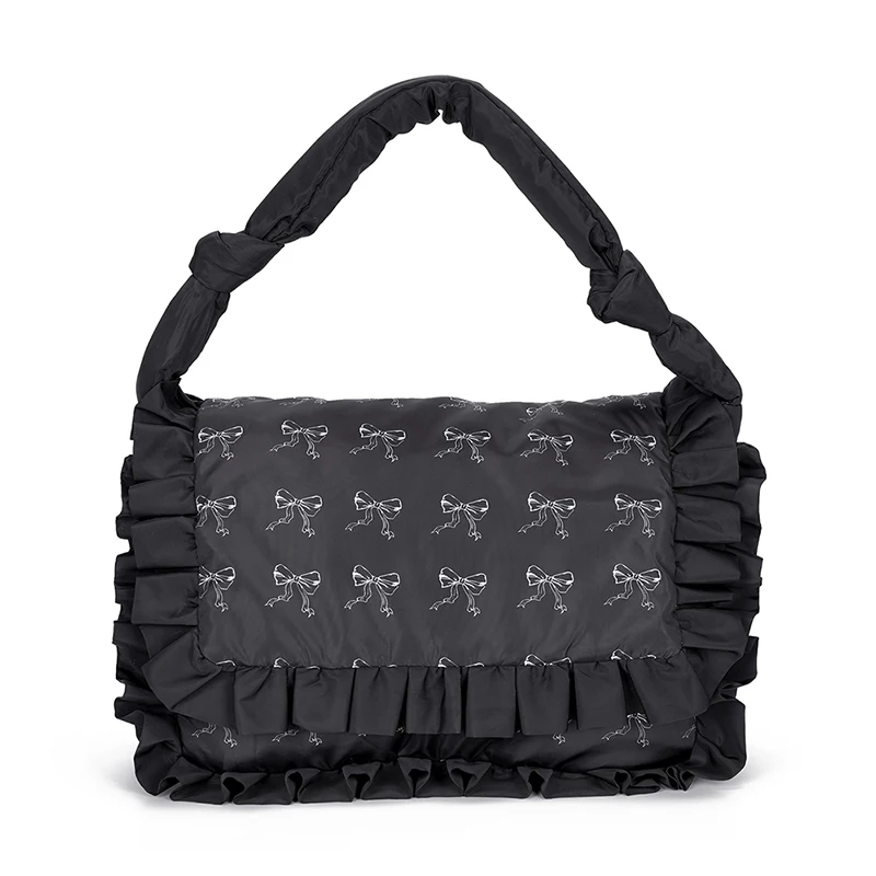 

Cute Bowknot Lolita Bag Y2k Shoulder Bag Aesthetic Tote Handbag Ruffle Underarm Purse for Women Girls