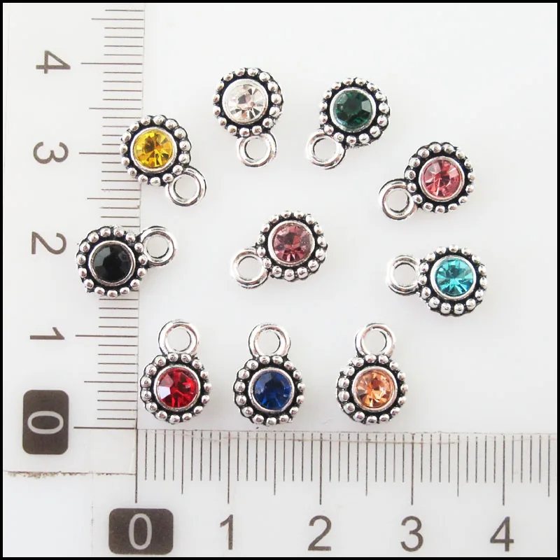 20Pcs Mixed Crystal Antique Silver Color Flower Charms Pendants 8x11.5mm