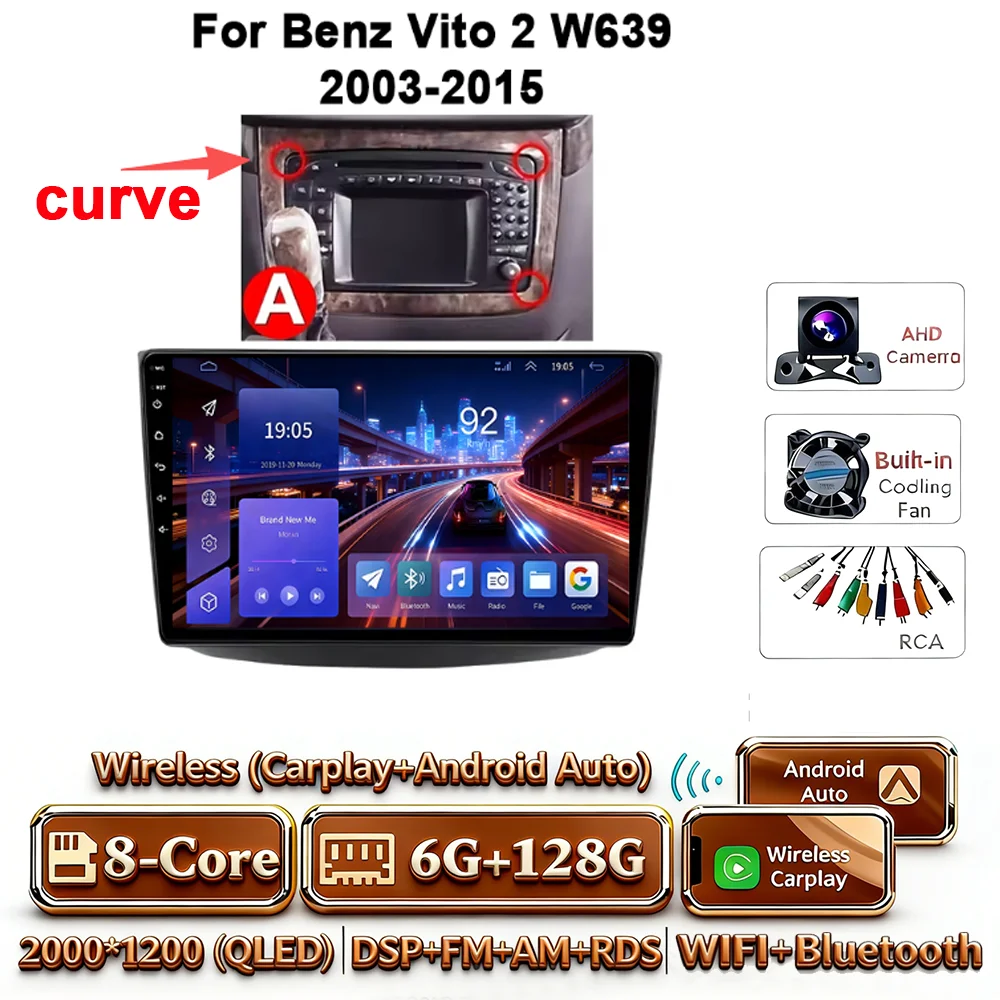 Android 17 autoradio 4G WIFI Carplay voor Mercedes-Benz Vito W639 2003-2015 DSP GPS navigatie Bluetooth touchscreen multimedia