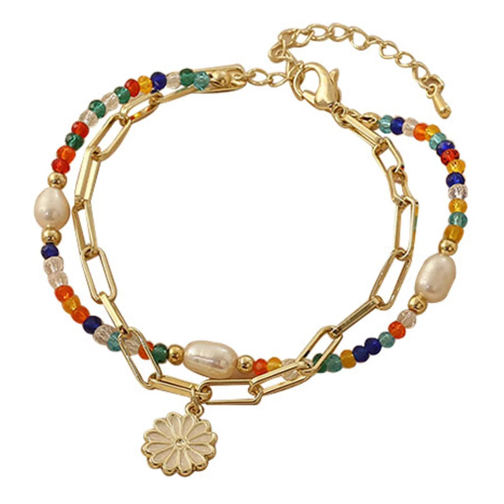 

Flower Bead Bracelet for Women Adjustable Fashion Jewelry with Floral Charm Feminine Anklet Daily Wear Gift Idea