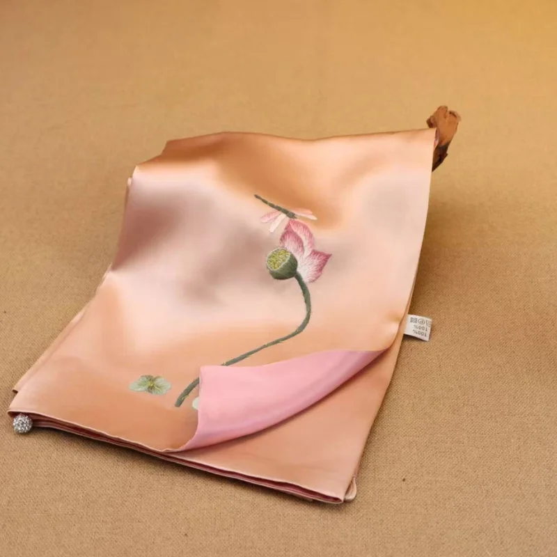 Hand-embroidered Silk Towel -100% Mulberry Silk Elegant Gift for Mother Scarf Girl
