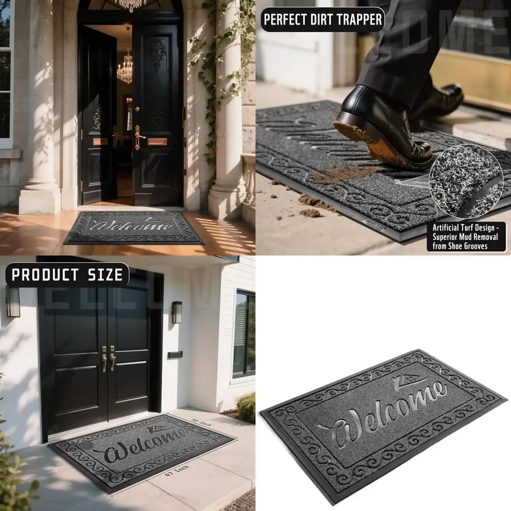 

Прочный износостойкий придверный коврик, для улицы и дома, водонепроницаемый, низкопрофильный, 47x32 дюйма, черно-серый